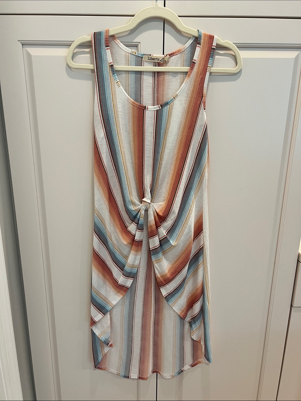 Liberty Love Striped High-Low Tank bathing suit cover White, Rust, Blue, Tan